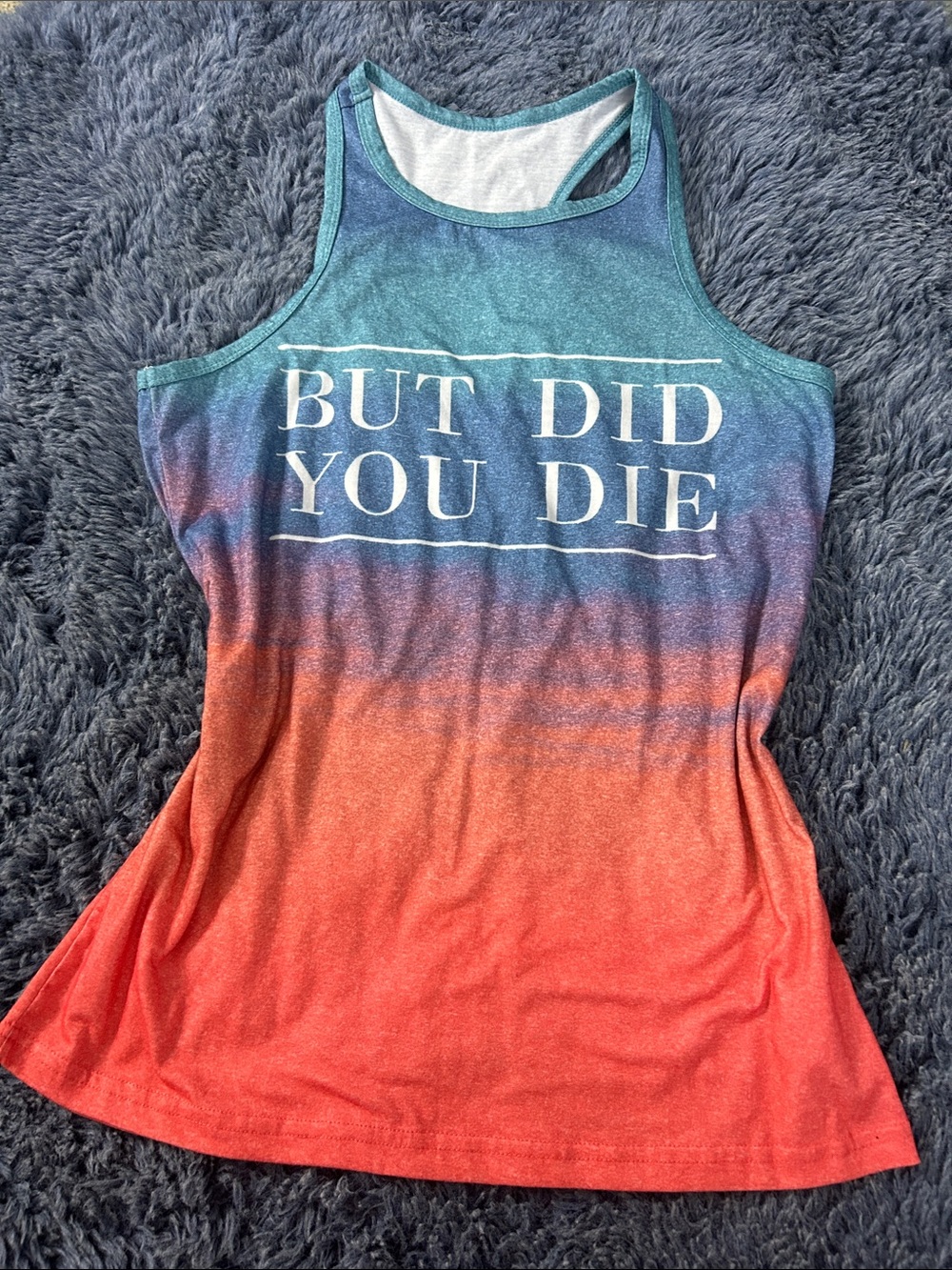 Gradient Ombre Racerback Tank Top with Slogan - Blue to Coral
